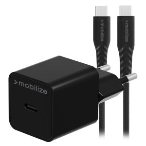 Mobilize Wall Charger Usb-C 20W With Pd/Pps + Usb-C Nylon Cable 1.2M Black