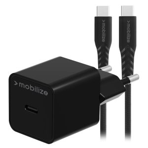 Mobilize Wall Charger Usb-C Gan 30W With Pd/Pps + Usb-C Nylon Cable 1.2M Black