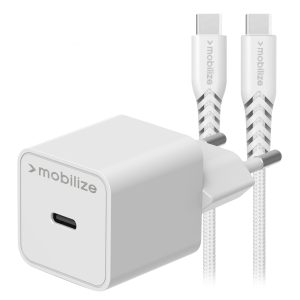 Mobilize Wall Charger Usb-C Gan 30W With Pd/Pps + Usb-C Nylon Cable 1.2M White