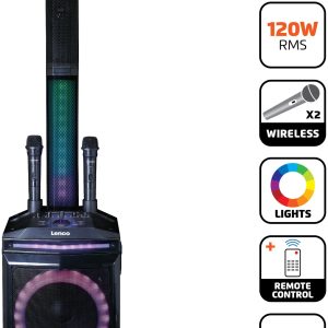 Lenco Pa-220Bk Lenco Bluetooth Party Speaker + Remote + 2 Microphones Black