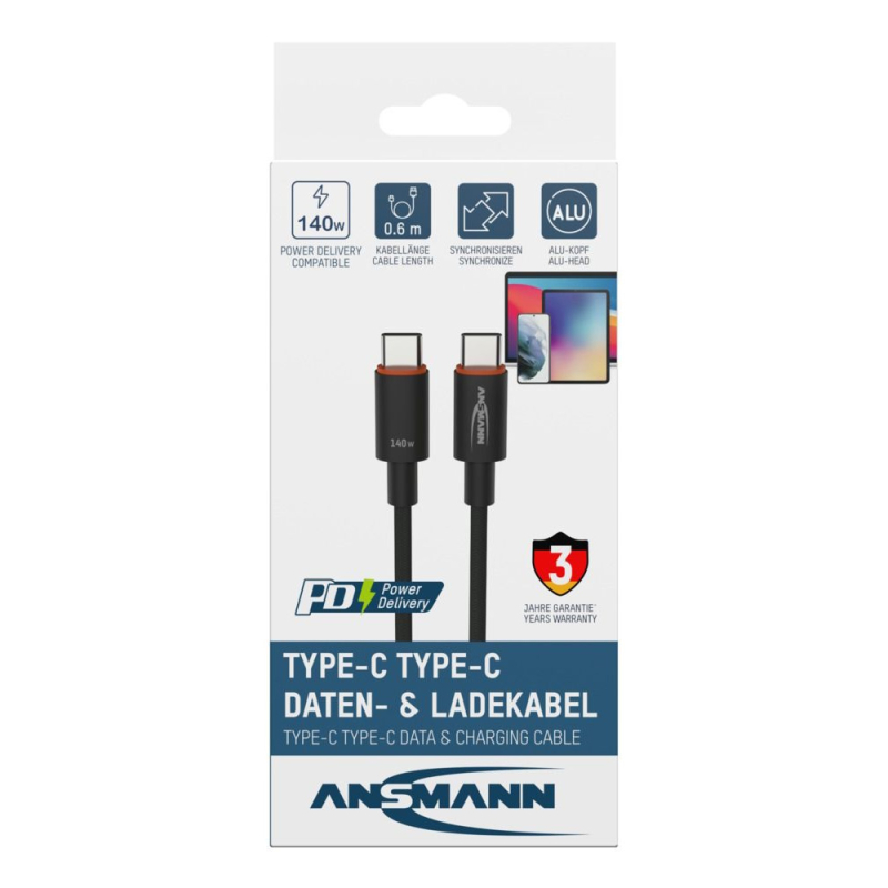 Ansmann 140 Watt USB-C naar USB-C braided 60 cm - Afbeelding 7