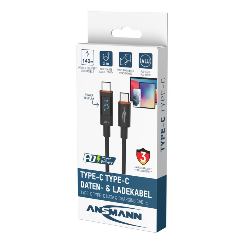 Ansmann 140 Watt USB-C naar USB-C braided 200 cm - Afbeelding 6