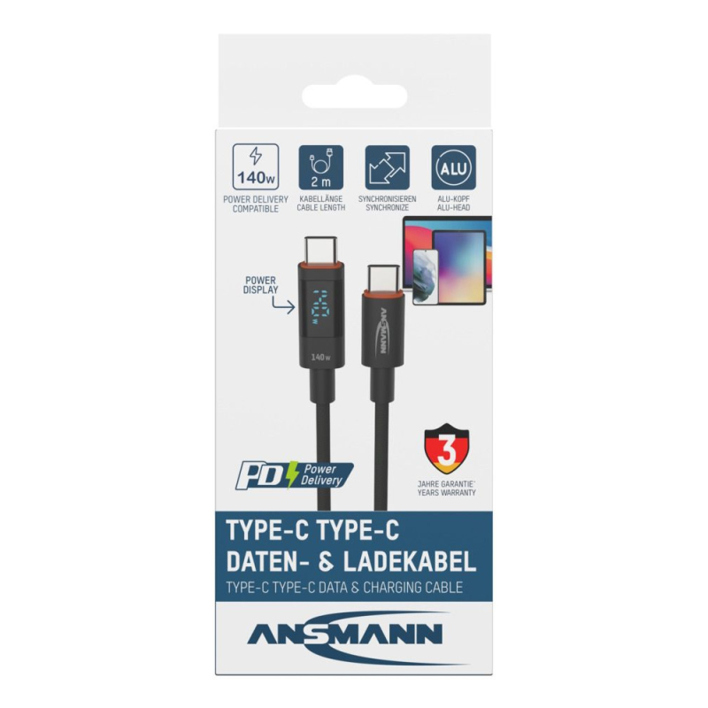 Ansmann 140 Watt USB-C naar USB-C braided 200 cm - Afbeelding 7