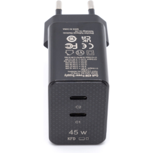 Replacement 45W USB-C oplader Zwart met 2 USB-C aansluiting