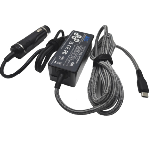 140W USB-C Autolader zwart met vaste USB-C braided kabel + extra USB-c poort