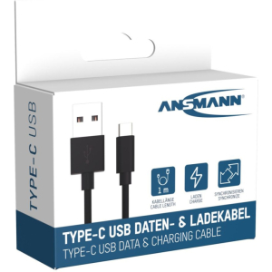 Ansmann USB-C naar USB-A kabel 60 watt 1 meter zwart