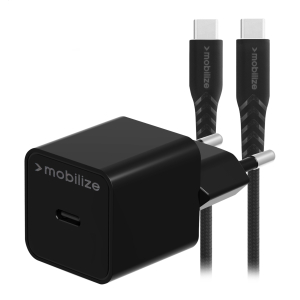 Mobilize Wall Charger Usb-C 20W With Pd/Pps + Usb-C Nylon Cable 1.2M Black