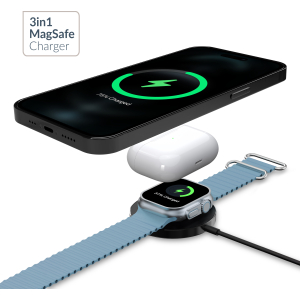 Mobilize 3In1 Magnetic Wireless Charger Magsafe Compatible 15W Black