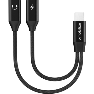 Mobilize Strong Nylon Usb-C Splitter For Audio And Charging 15Cm Black