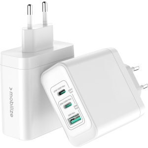 Mobilize Wall Charger 2X Usb-C + 1X Usb Gan 100W With Pd/Pps White