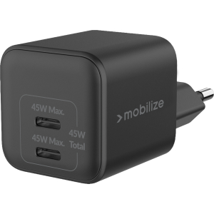 Mobilize Wall Charger 2X Usb-C Gan 45W With Pd/Pps Black