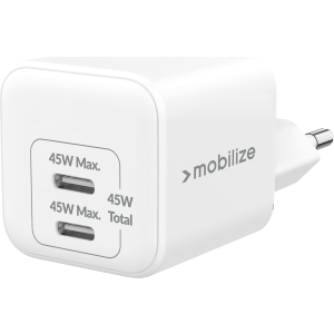 Mobilize Wall Charger 2X Usb-C Gan 45W With Pd/Pps White