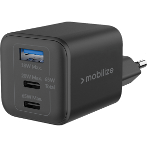 Mobilize Wall Charger 2X Usb-C + 1X Usb Gan 65W With Pd/Pps Black