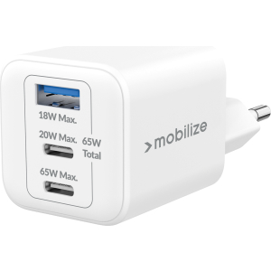 Mobilize Wall Charger 2X Usb-C + 1X Usb Gan 65W With Pd/Pps White