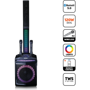 Lenco PA-220BK Bluetooth Party Speaker met Afstandsbediening en 2 Microfoons - Zwart