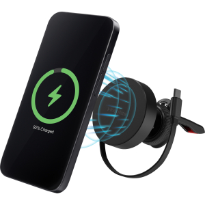 Mobilize Magsafe Compatible Car Holder/Charger 7.5W/10W/15W With Retractable Usb-C Cable Black
